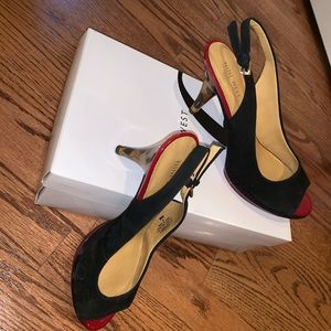 Nine West Black Suede Leather Open Toe Pump